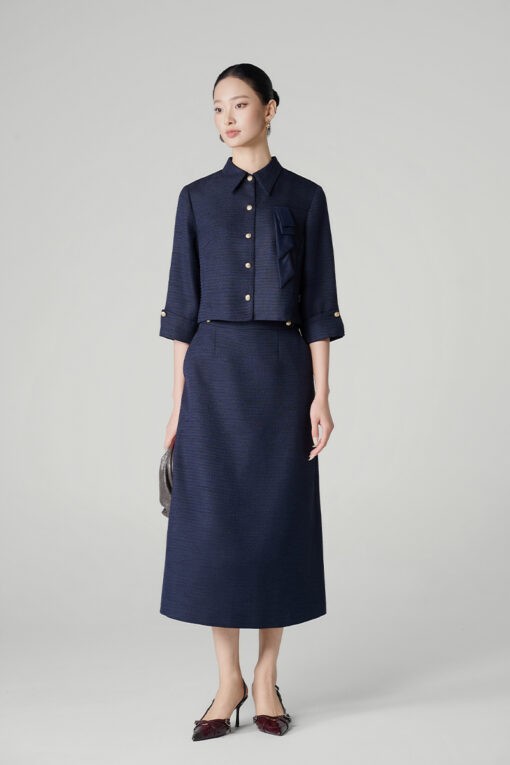 Chân váy tweed dáng A cạp đính cúc