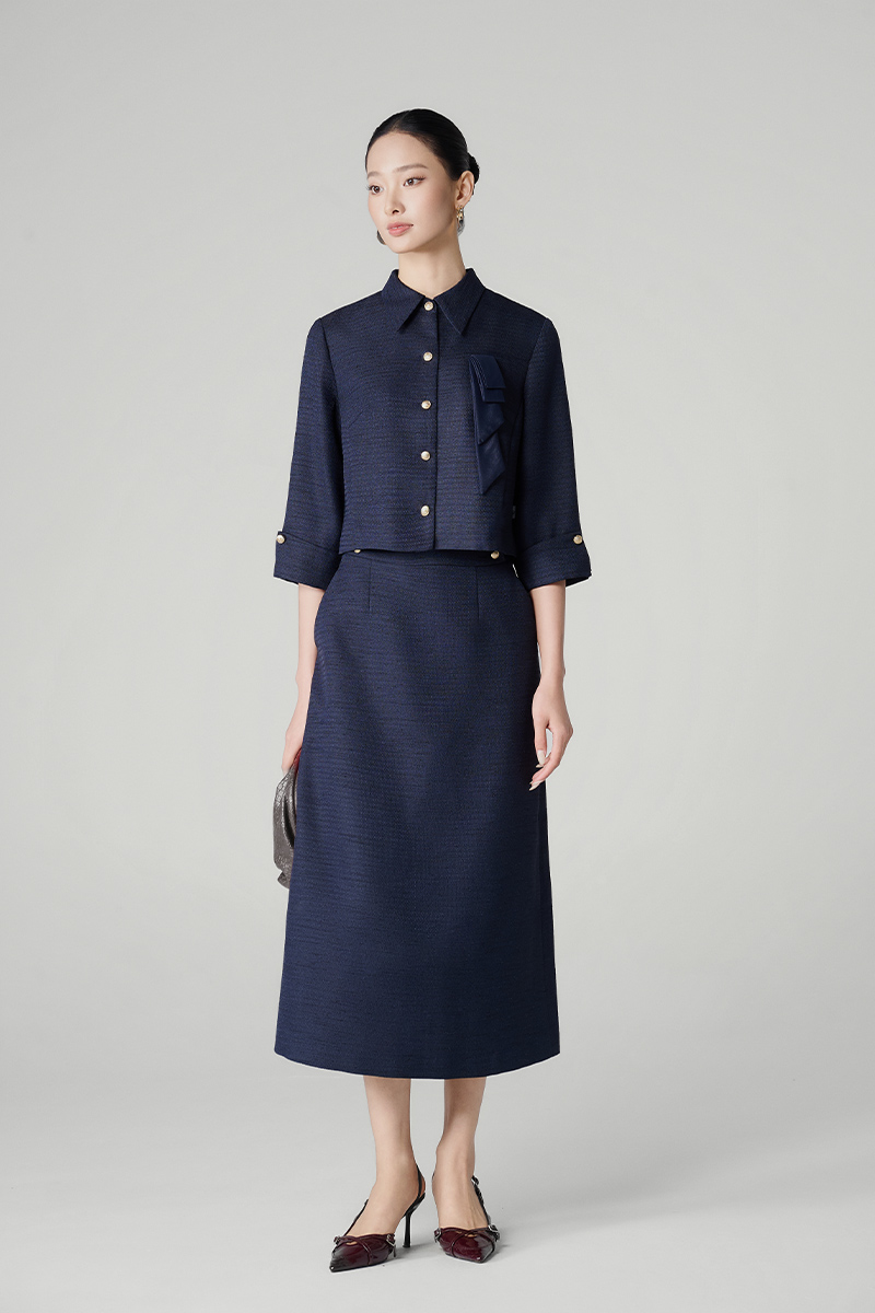 Chân váy tweed dáng A cạp đính cúc