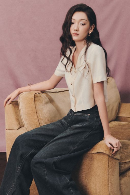 Áo kiểu croptop nắp túi can cầu ngực