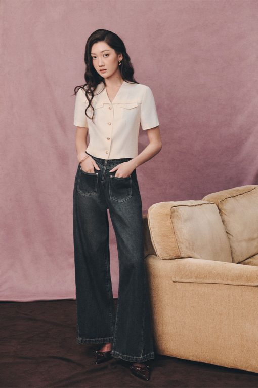 Áo kiểu croptop nắp túi can cầu ngực