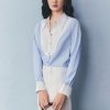 Áo sơ mi kẻ phối đáp cổ, măng sét