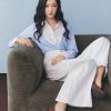 Áo sơ mi kẻ phối đáp cổ, măng sét