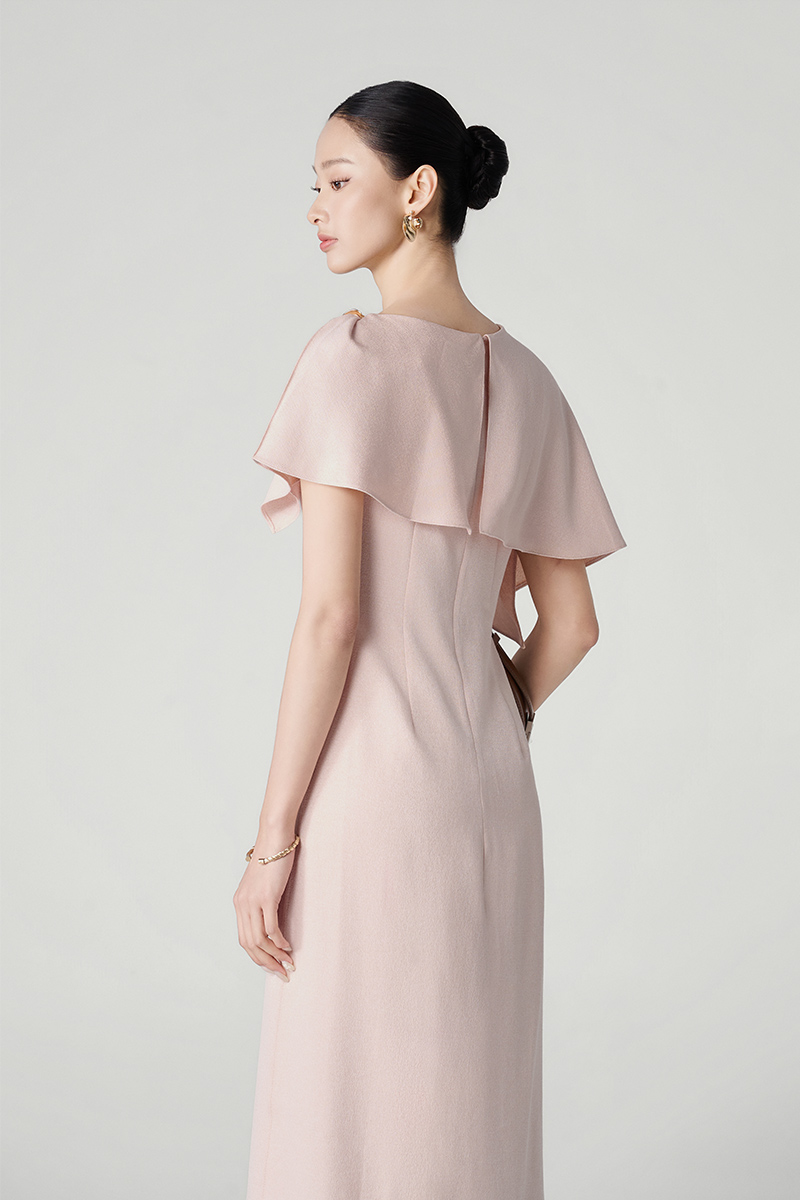 Bộ áo dài vai xếp bèo rủ lệch