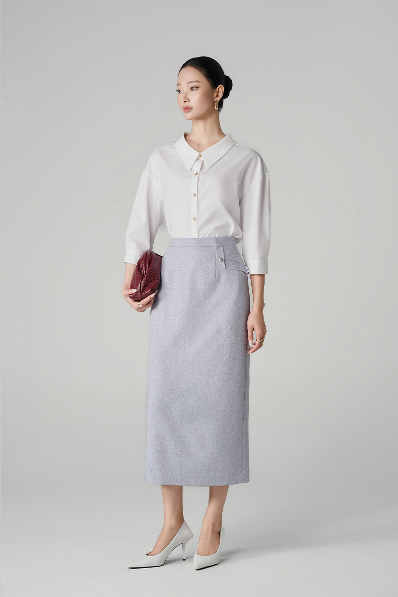 Chân váy dài hông can lật điệu