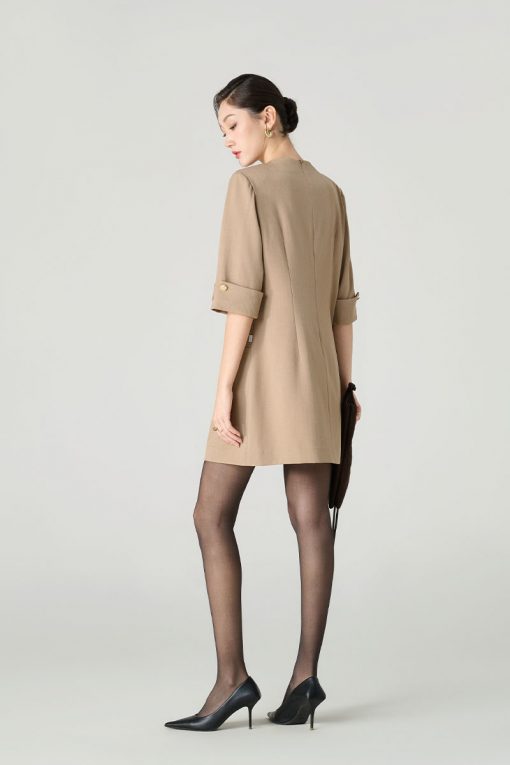 Đầm suông can bong ngực đính tràng trí