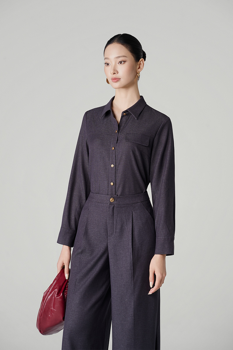 Sơ mi DT cầu ngực kẹp nắp túi phải