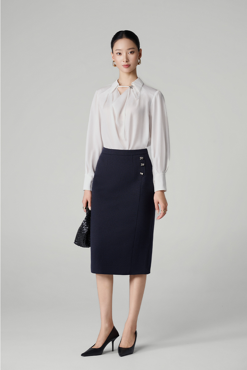 Chân váy suông tweed đính cúc TT