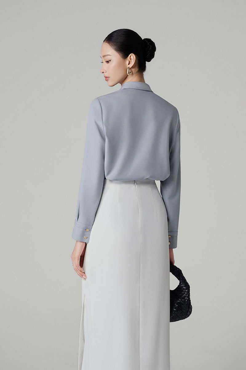 Sơ mi DT cổ đức kẹp dây hoa