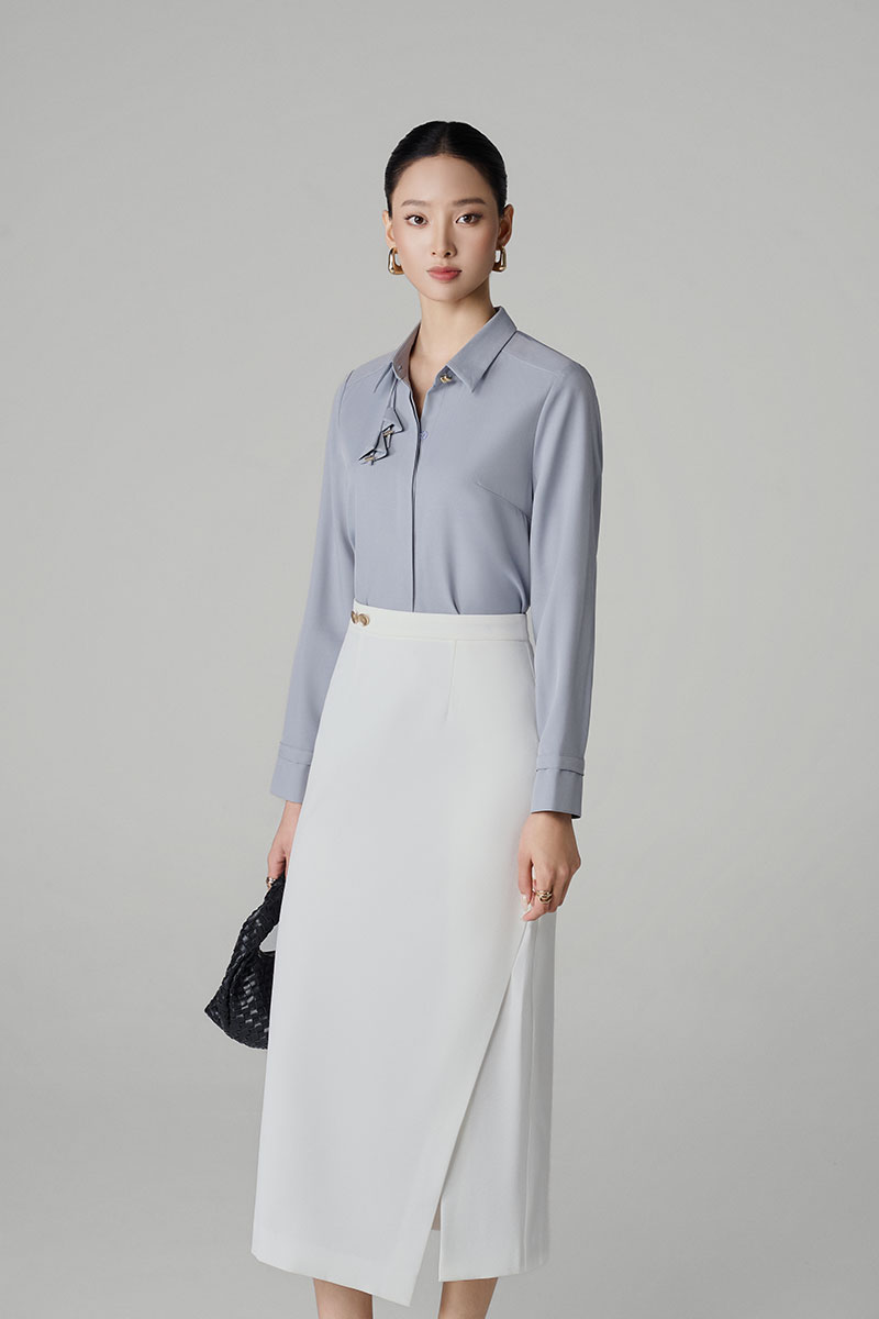 Sơ mi DT cổ đức kẹp dây hoa