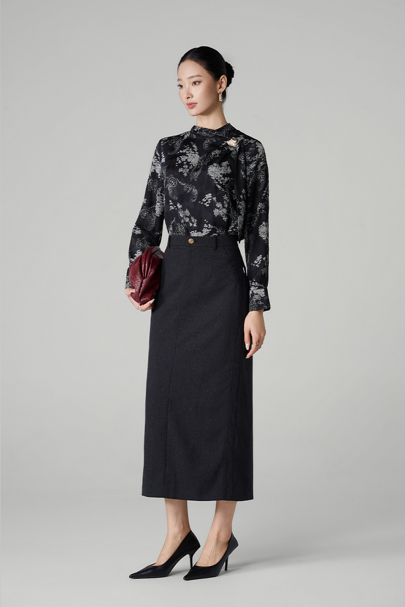 Chân váy dài can túi giả liền sườn