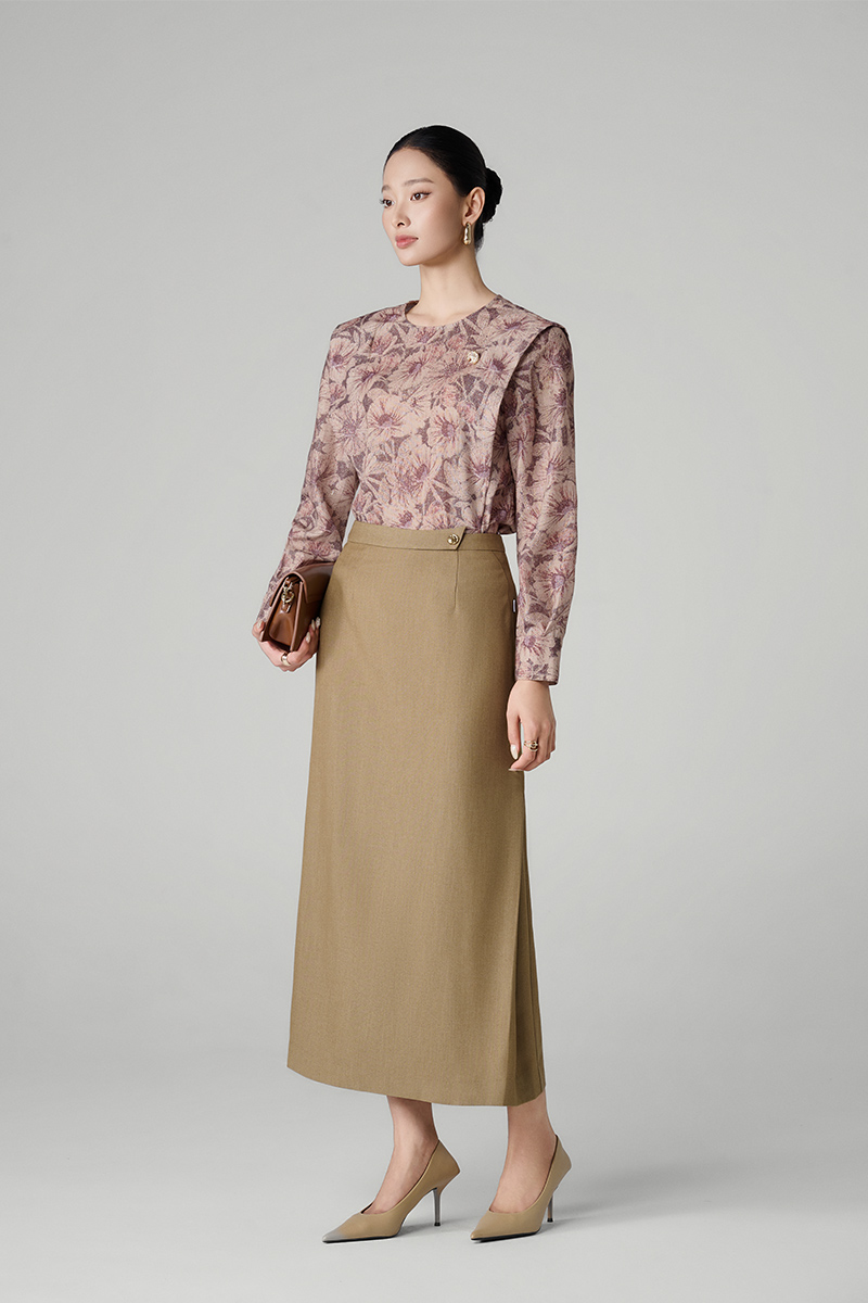 Chân váy dài cạp bong cách điệu