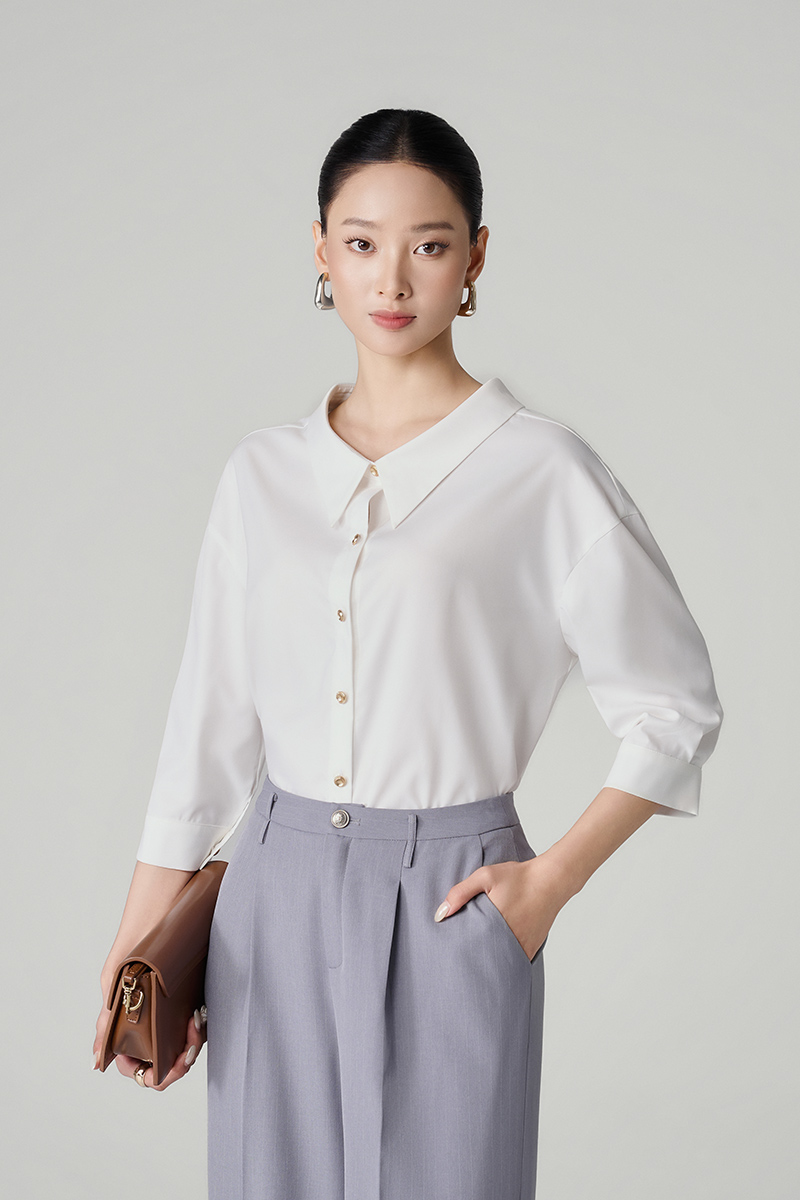 Sơ mi LT dáng suông cổ ngửa