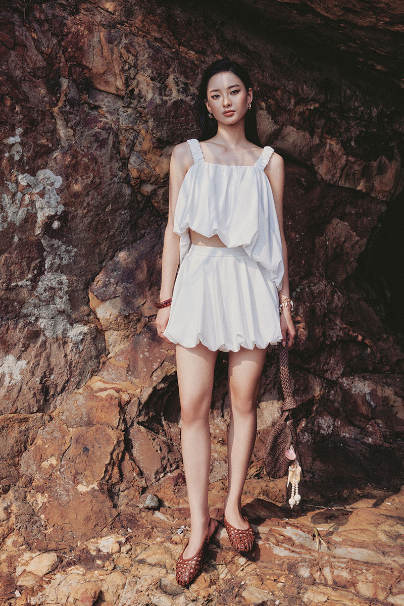 Quần sooc gấu bí xếp ly eo