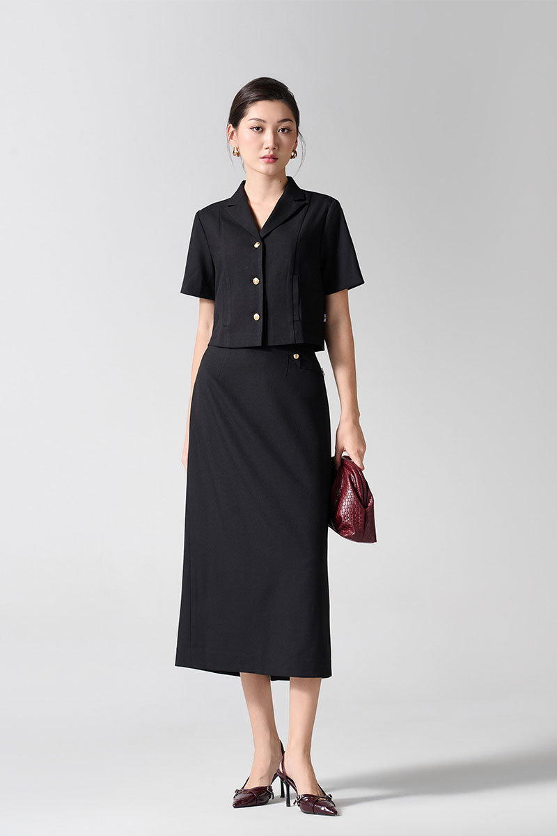 Chân váy dài hông can lật điệu