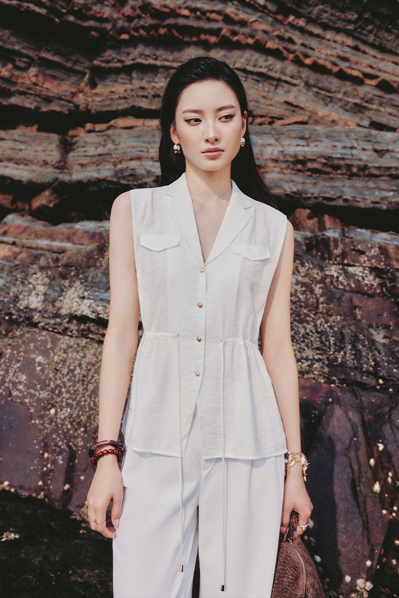 Áo kiểu SN cổ 2 ve rút dây eo