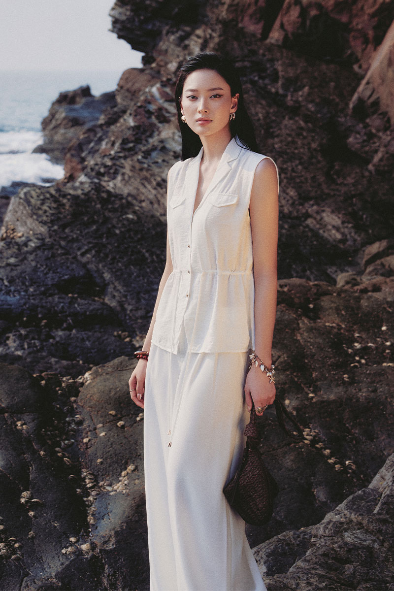 Áo kiểu SN cổ 2 ve rút dây eo