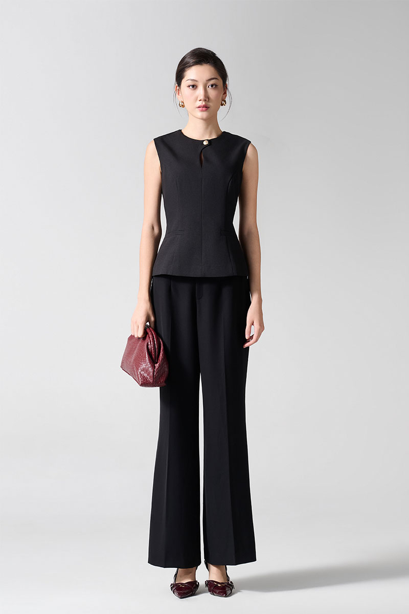 Quần loe suông cạp bản to cúc đôi