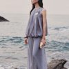Áo kiểu SN xếp ly thân túm gấu Quần suông rộng xếp ly thân
