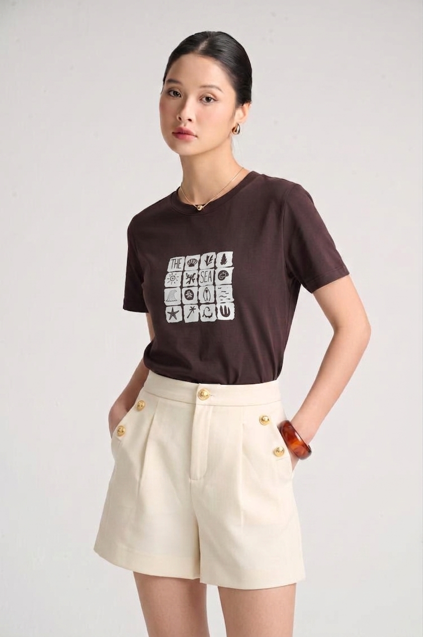 Áo thun CT suông in ô cờ hoạ tiết