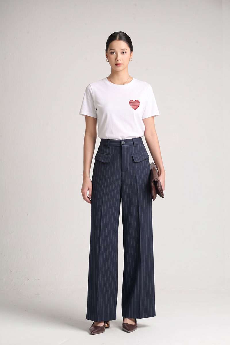 Quần suông kẻ ốp nắp túi TT