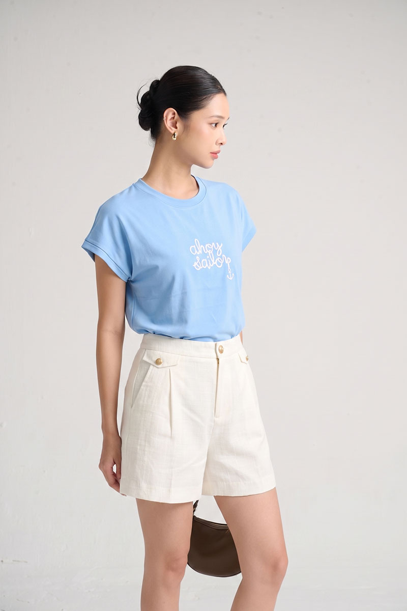 Áo thun CT tay liền in chữ ahoy sailor