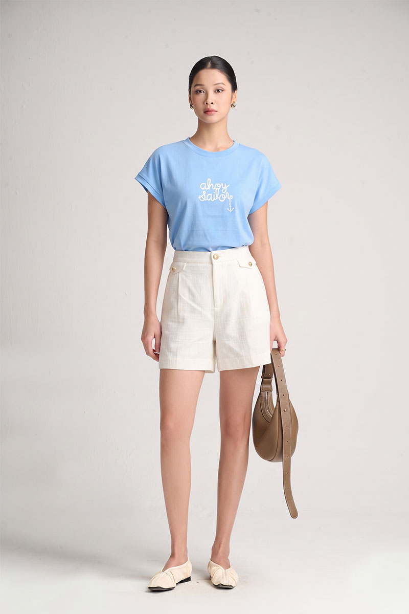 Áo thun CT tay liền in chữ ahoy sailor