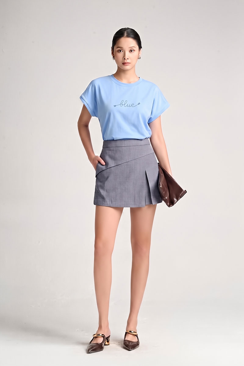 Áo thun CT tay liền in chữ Blue