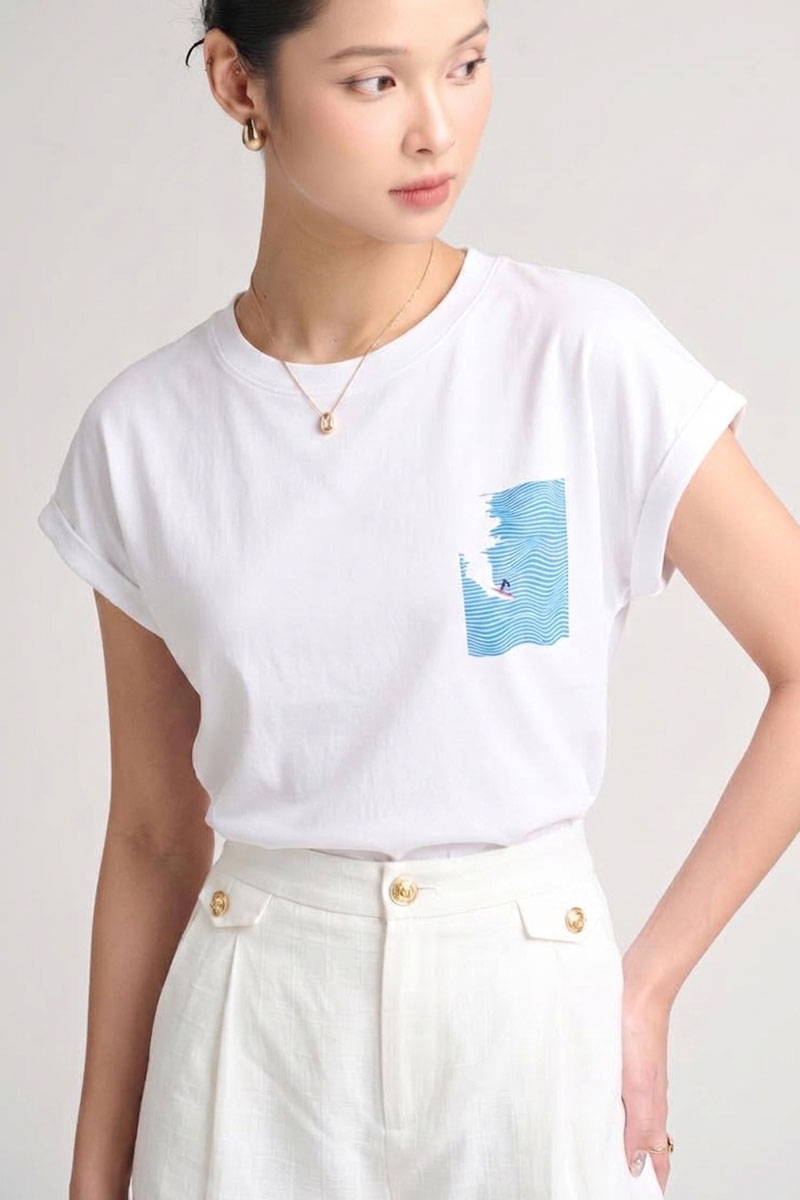 Áo thun CT tay liền in hình lướt sóng