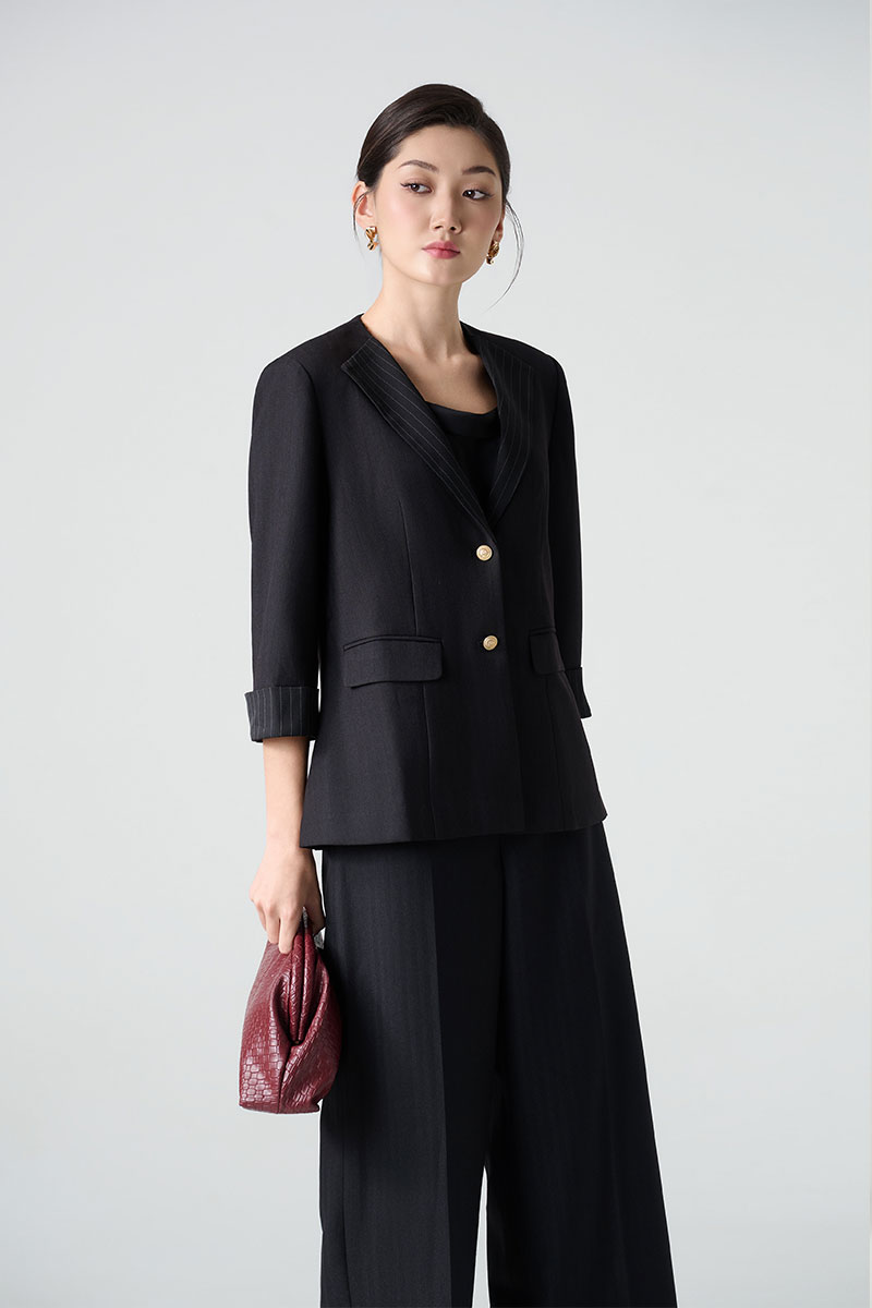 Áo vest LT cổ phối kẻ, tay lơ vê