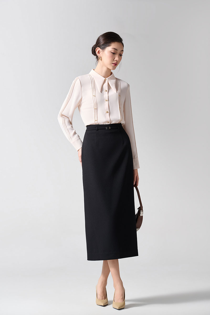 Chân váy dài đai eo xẻ sườn