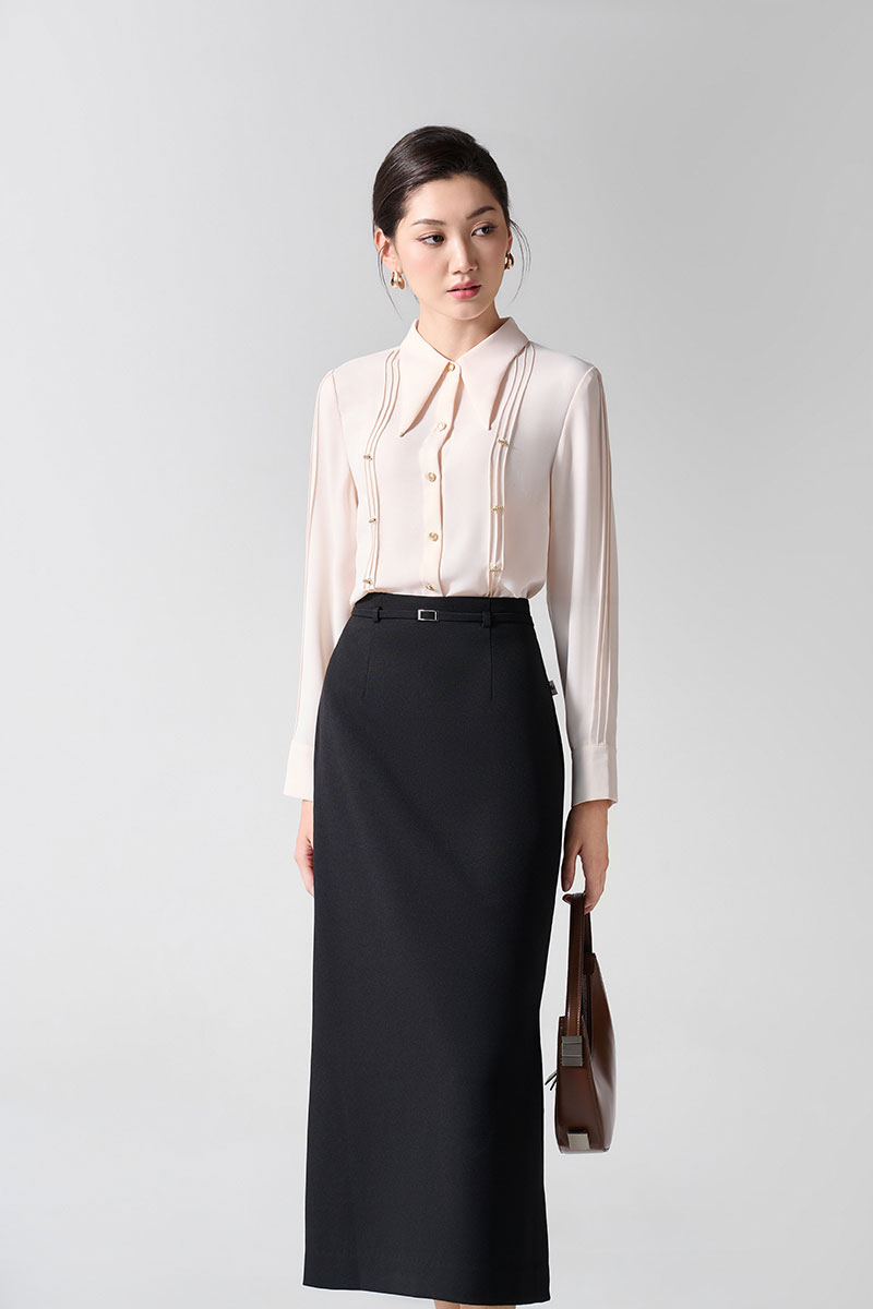 Sơ mi DT bấu mí dọc thân đính cúc TT