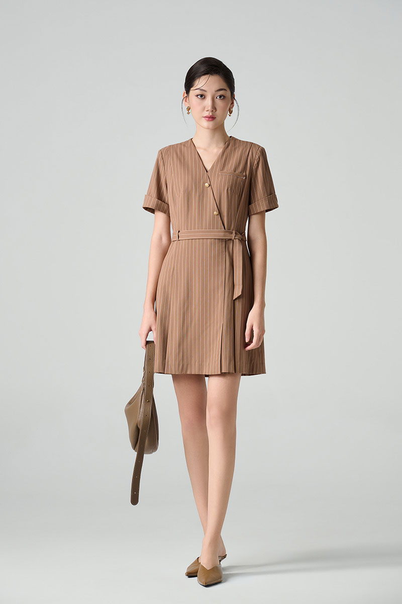 Đầm A tay lơ vê dây đai bong