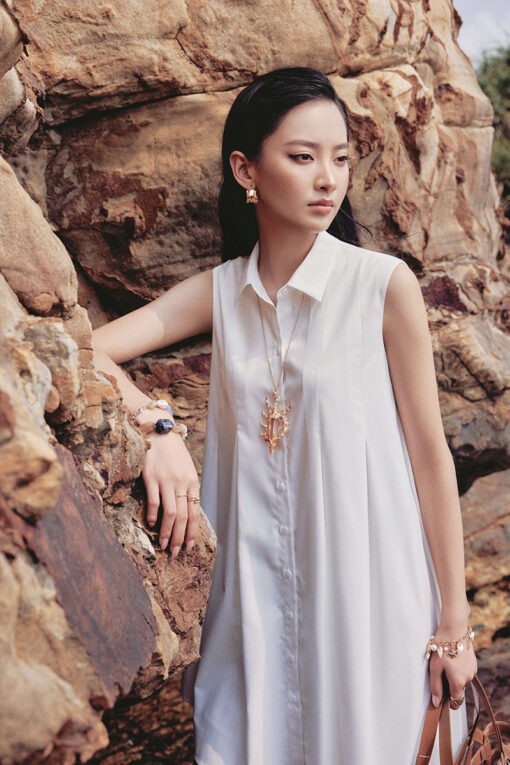 Đầm suông xếp ly thân vạt gấu chéo