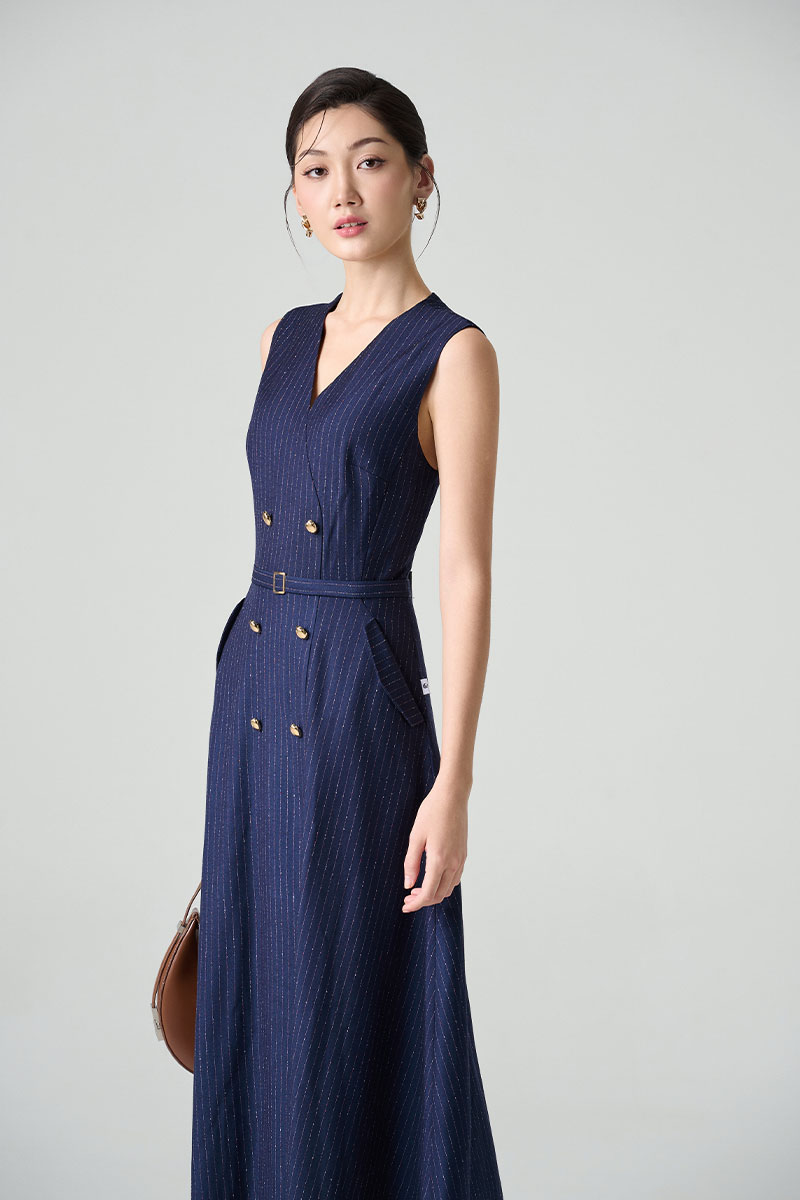 Đầm xoè SN cổ V đai eo