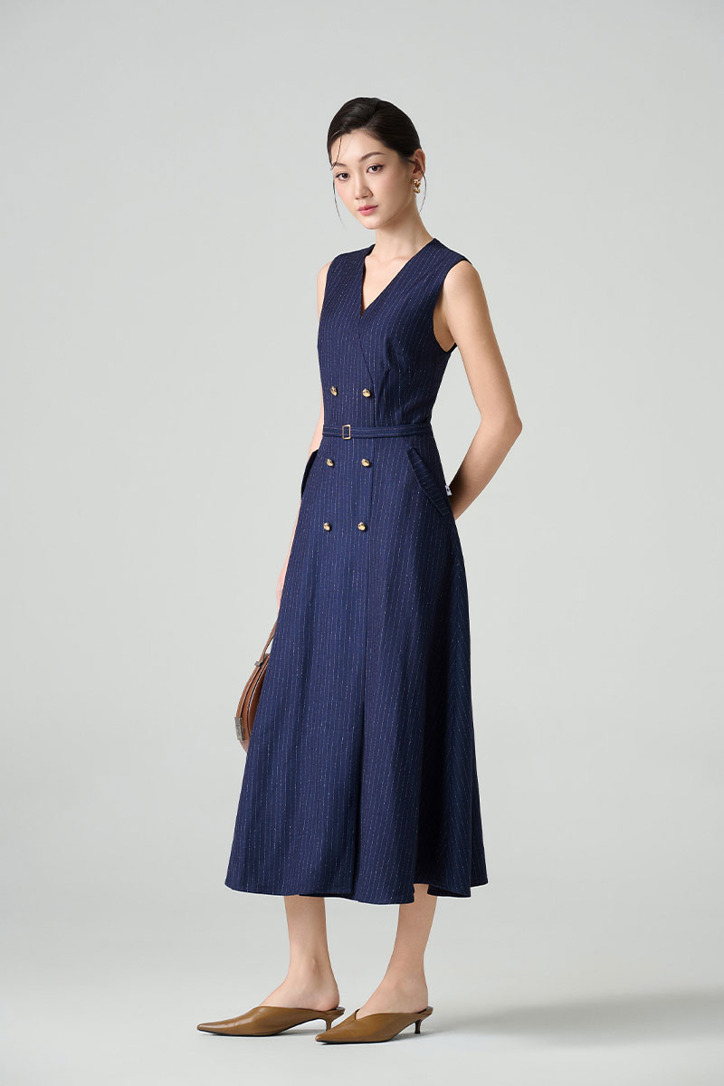 Đầm xoè SN cổ V đai eo