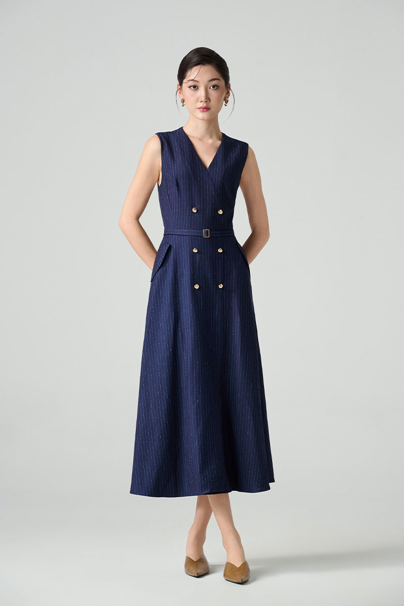 Đầm xoè SN cổ V đai eo