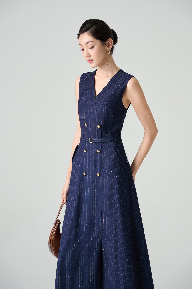 Đầm xoè SN cổ V đai eo