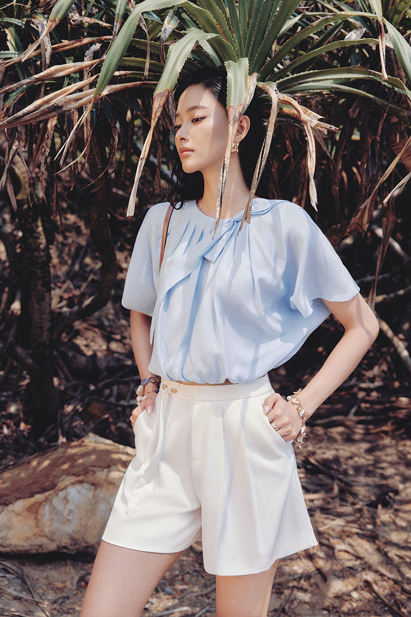 Sơ mi CT chun gấu cổ đính nơ