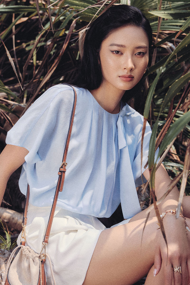 Sơ mi CT chun gấu cổ đính nơ