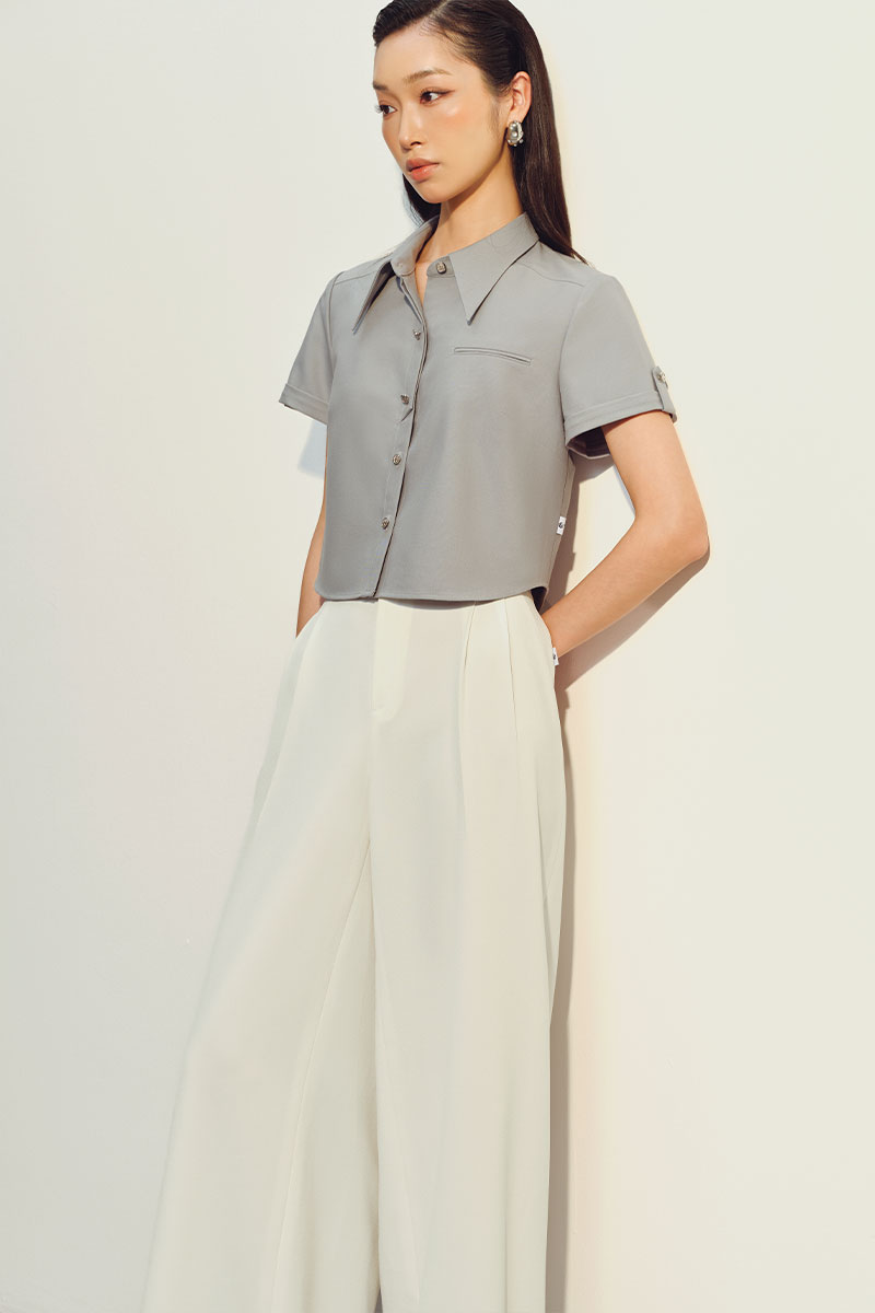 Sơ mi CT croptop nẹp bong đính cúc