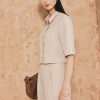 Quần suông lửng gấu bong đính cúc Sơ mi CT croptop nẹp vát