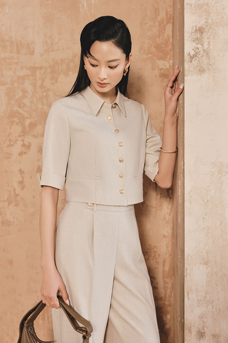 Sơ mi CT croptop nẹp vát