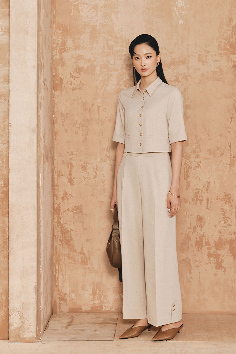 Quần suông lửng gấu bong đính cúc