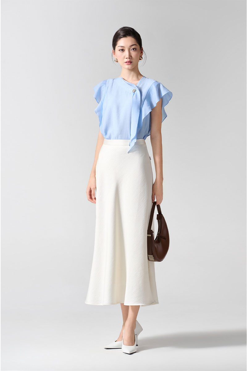 Sơ mi CT tay bèo can bong cổ lệch