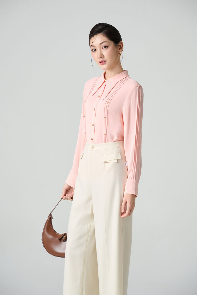 Sơ mi DT bấu mí dọc thân đính cúc TT