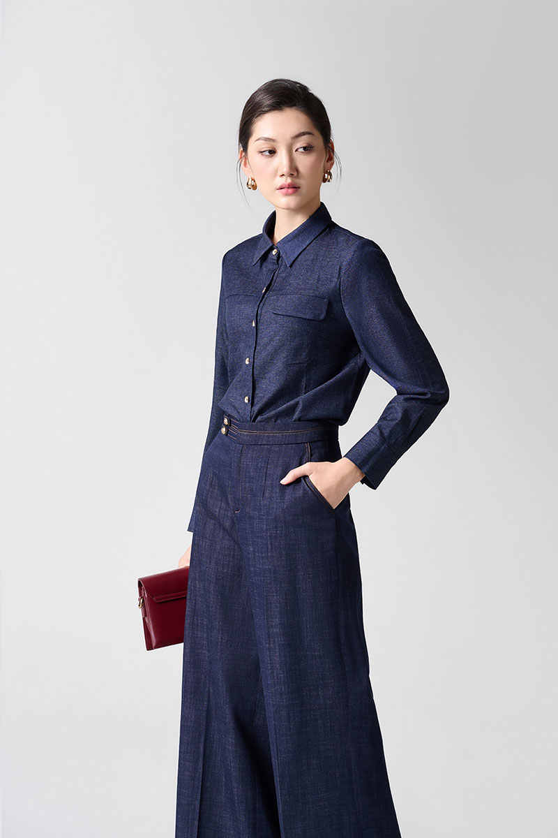 Sơ mi DT cầu ngực kẹp nắp túi phải