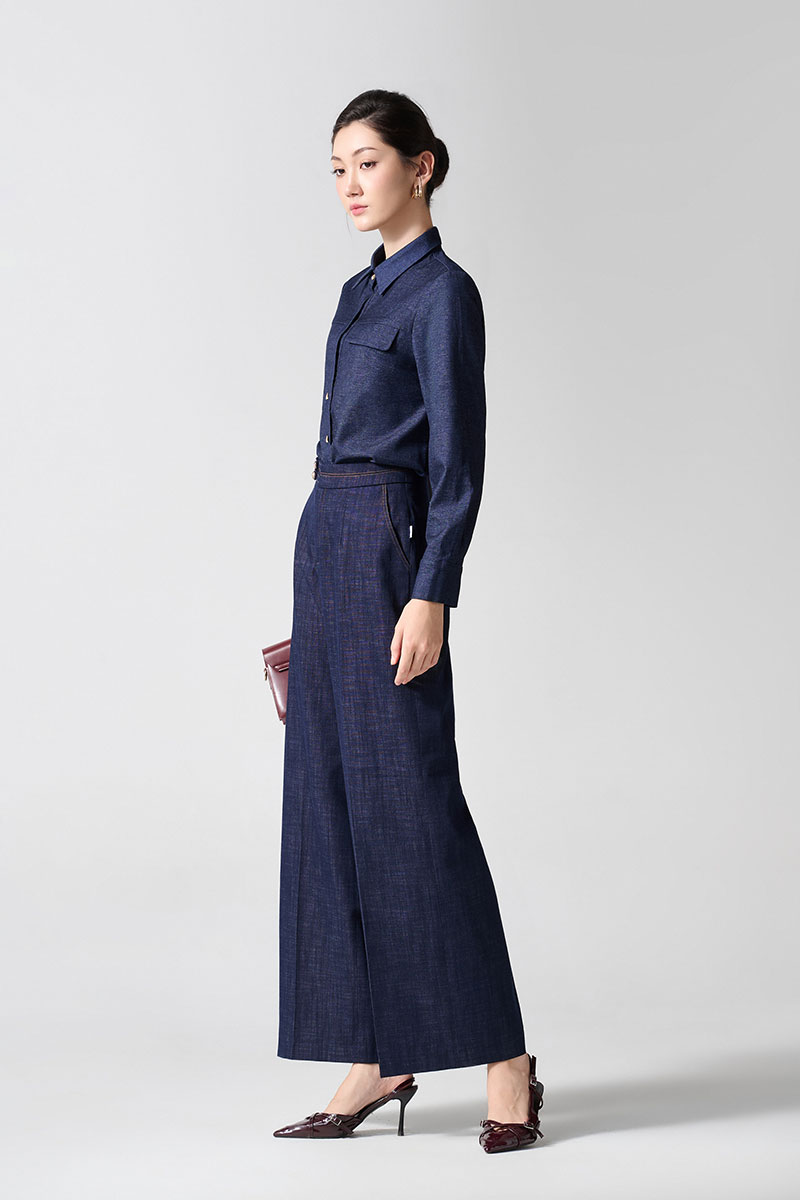 Quần suông denim quai nhê đôi