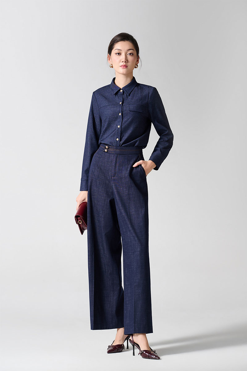 Quần suông denim quai nhê đôi