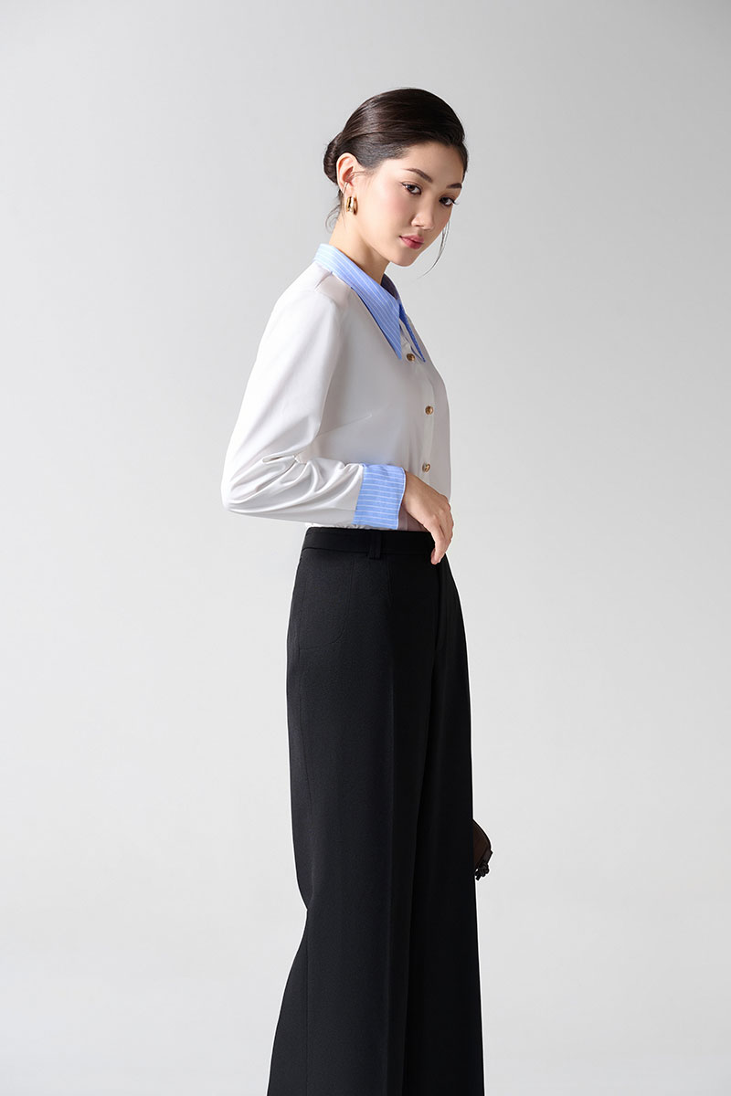 Sơ mi DT croptop can vai phối cổ