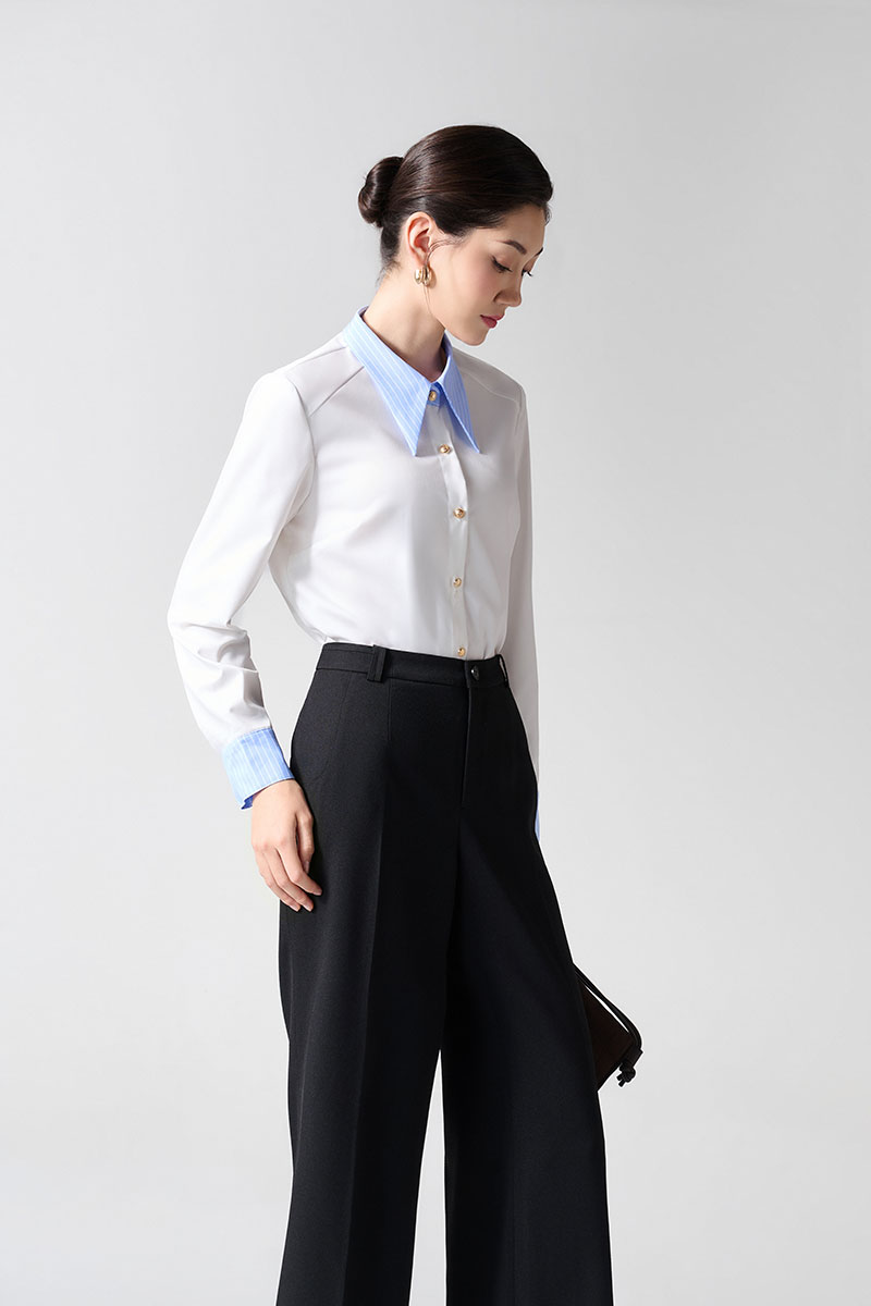 Sơ mi DT croptop can vai phối cổ